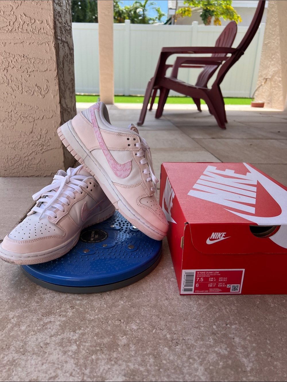 W Nike Dunk Low - White/Pearl Pink Med Soft Pink - Women 7.5 -  FD1449 100